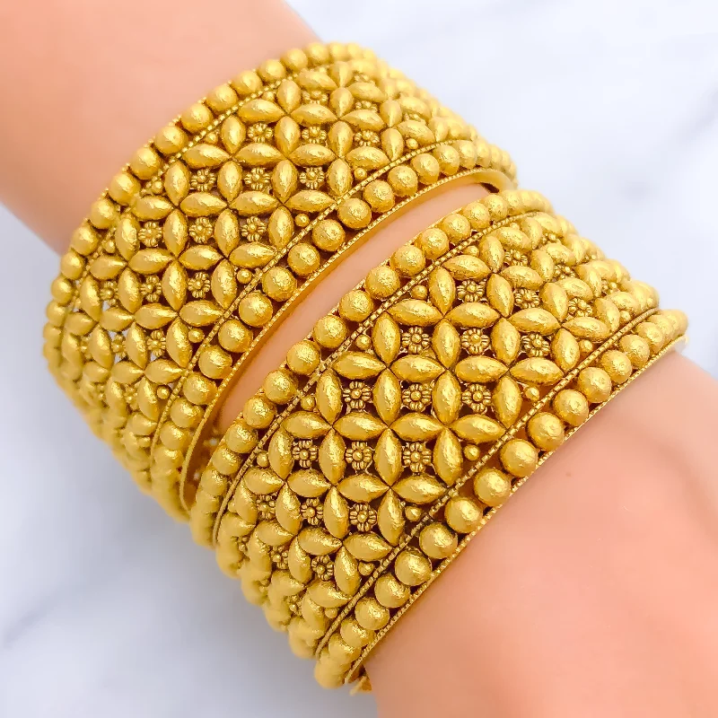 Ladies tennis bracelets-Imperial Glowing 22k Gold Antique Statement Bangles