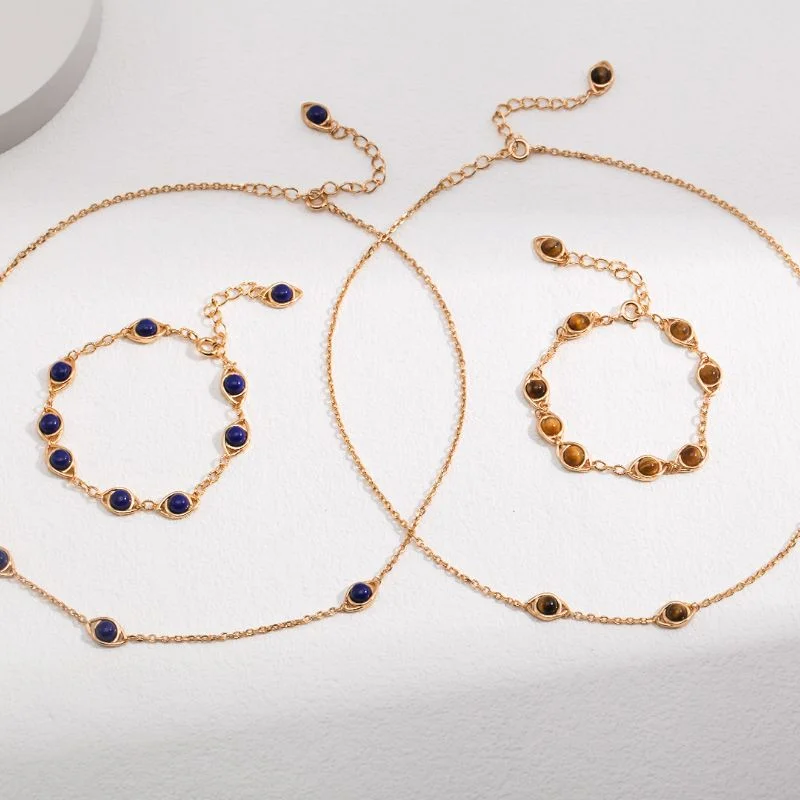 Ladies gold bangles-Horus Eyes Lapis Lazuli Bracelet in 18k Gold Vermeil