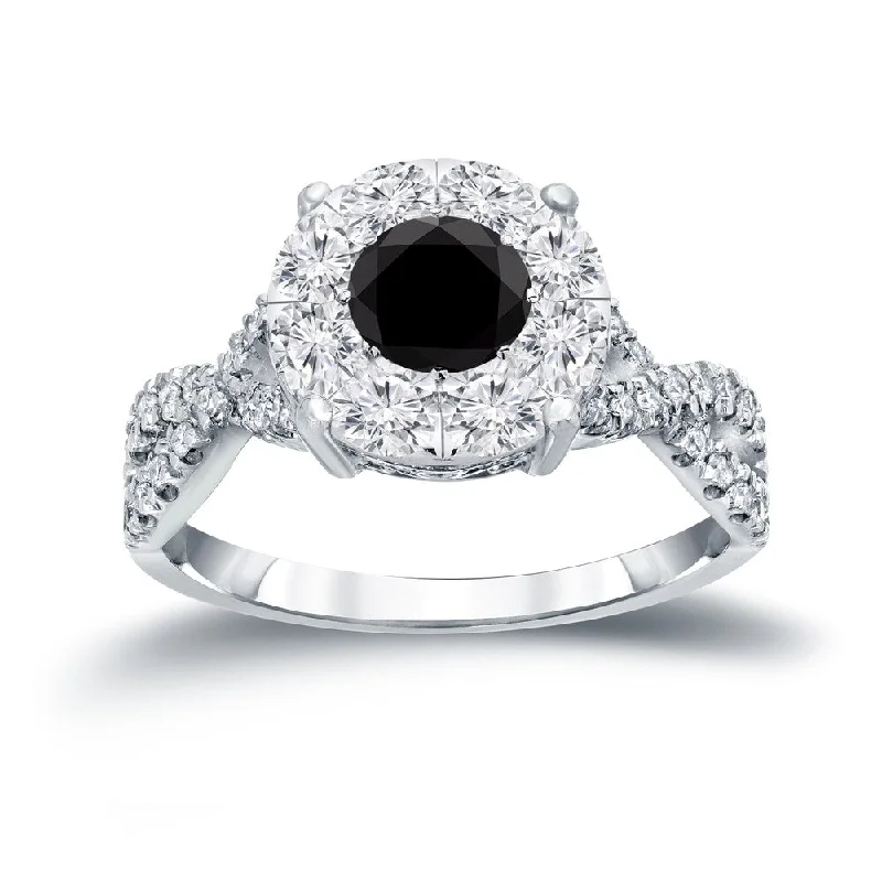 Ladies solitaire engagement rings-Auriya 1 carat TW Infinity Black Diamond Halo Engagement Ring 14k Gold