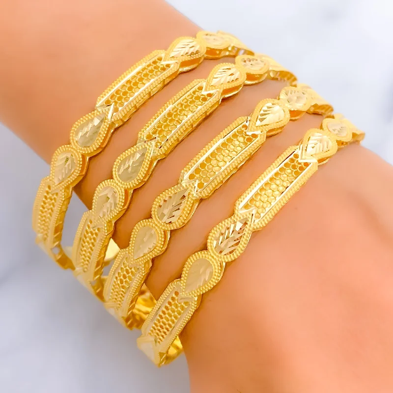 Ladies stackable bangles-Bespoke Golden Leaf 21k Gold Bangles