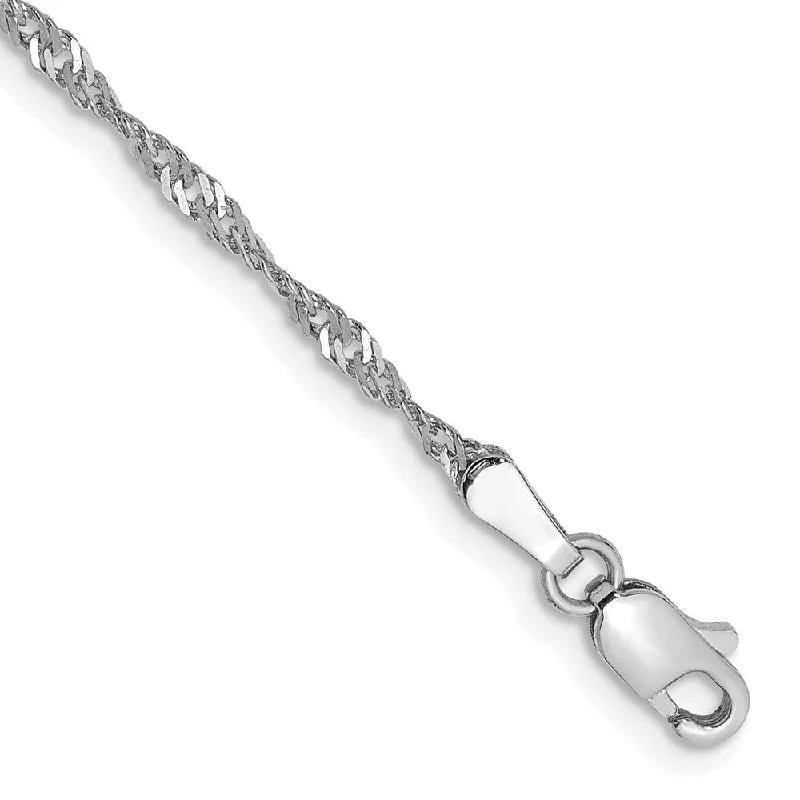 Ladies sterling silver bracelets-14k White Gold 1.7mm Singapore Chain Bracelet, 7"