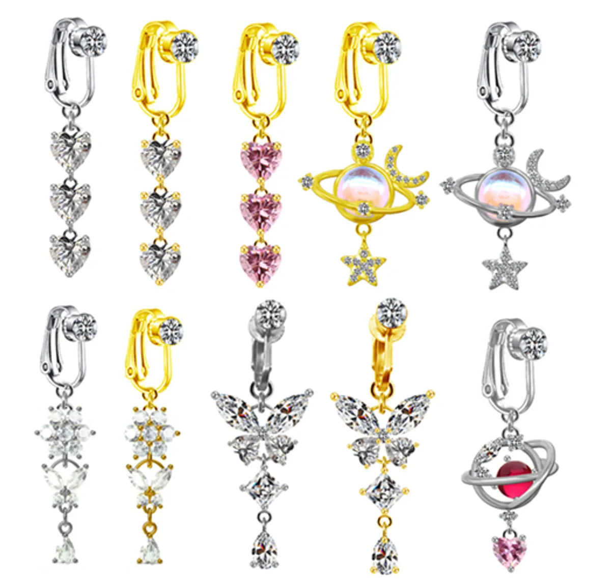 Ladies sapphire and diamond rings-1 Piece Belly Rings Sexy Heart Shape Butterfly Planet Stainless Steel Plating Inlay Rhinestones Belly Ring