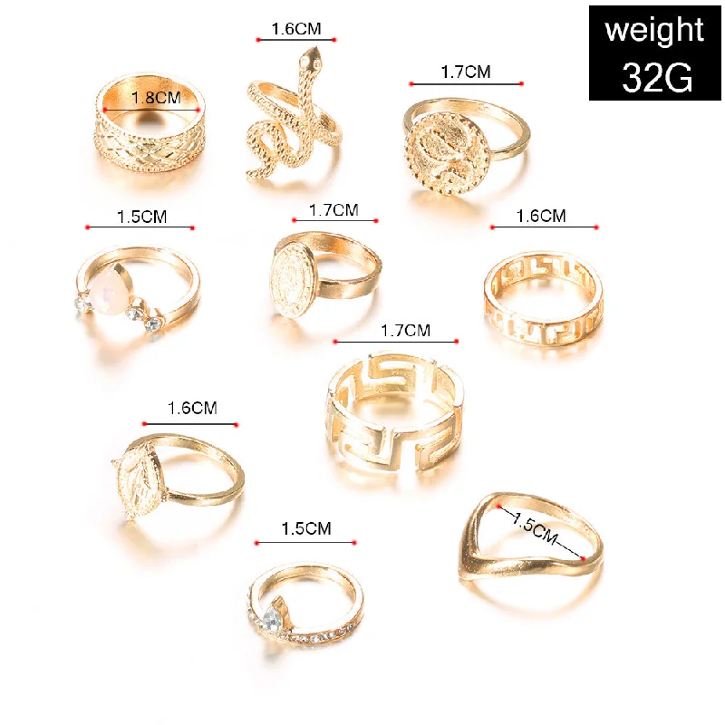 Ladies wedding engagement rings-Fashion Carving Three-dimensional Snake Hollow Ring 10-piece Set