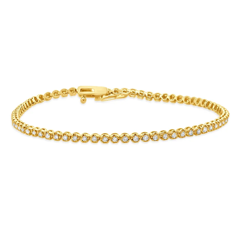 Ladies colorful bangles-14 Karat Yellow Gold Diamond Tennis Bracelet