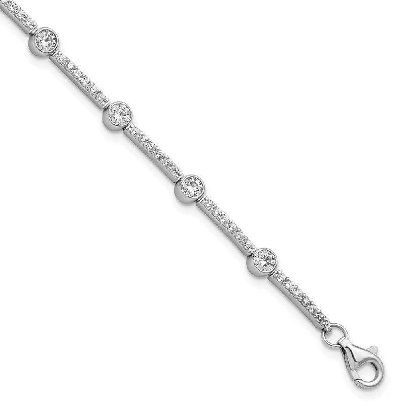 Ladies silver bracelets-925 Sterling Silver Rhodium-plated Cubic Zirconia Bracelet, 7" w/1.5in Extender