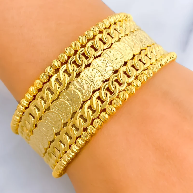 Ladies bangle sets-Extravagant 21k Gold Coin Bangle Bracelet