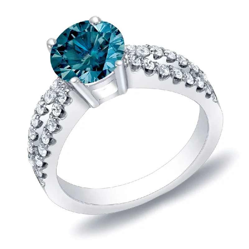 Ladies cushion halo engagement rings-Auriya 1ctw Modern Blue Diamond Engagement Ring 14k Gold Split Shank