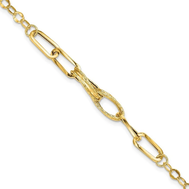 Ladies fashion cuff bracelets-Curata 14k Yellow Gold Polished Textured Fancy Link Bracelet 7.75 Inch