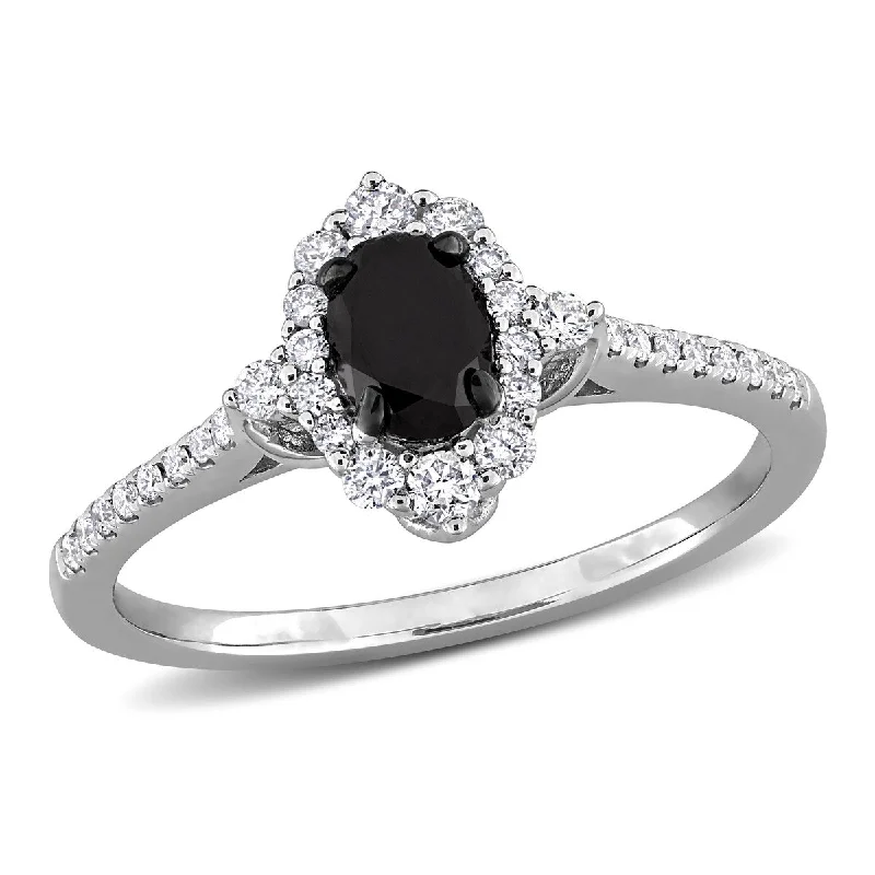 Ladies designer engagement rings-Miadora 3/4ct TW Black White Diamond Engagement Ring in 14k White Gold