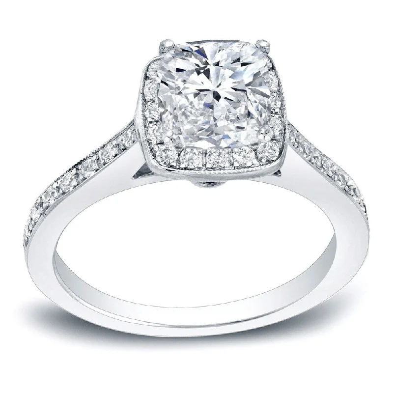 Ladies platinum solitaire engagement rings-Auriya 14k Gold 2ctw Cushion-cut Halo Diamond Engagement Ring Certified