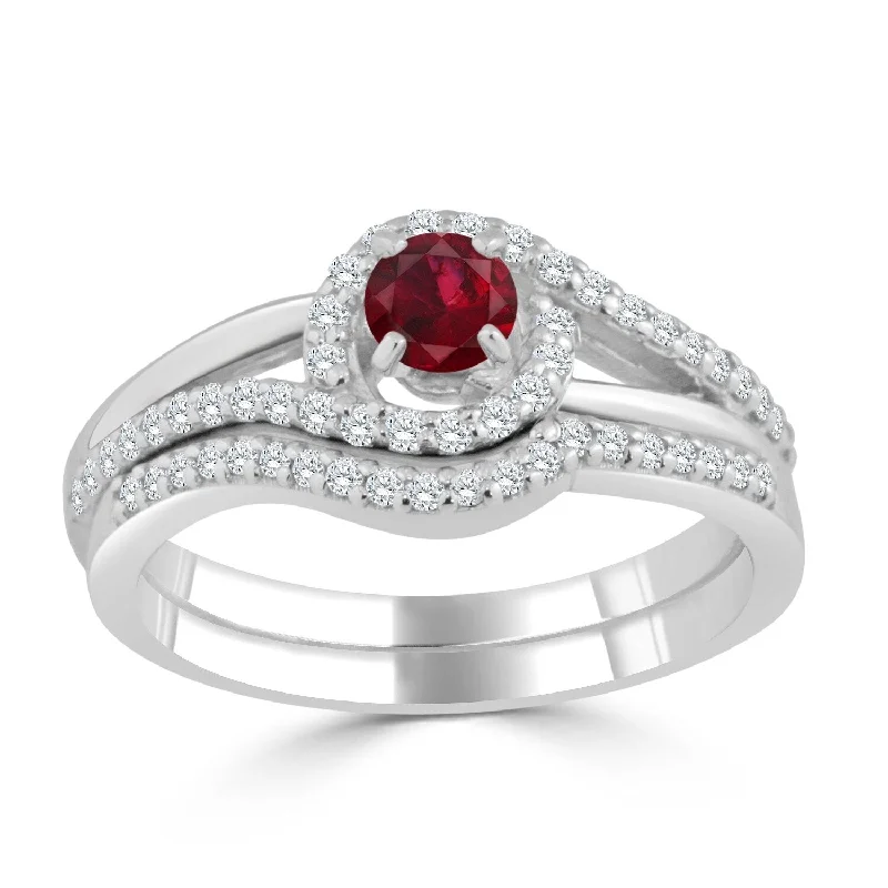 Ladies classic engagement rings-Auriya 1/5ct Red Ruby and Diamond Engagement Ring Set 1/3ctw 14k Gold