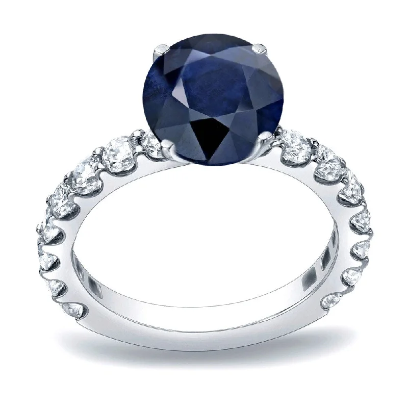 Ladies princess-cut engagement rings with diamonds-Auriya Round 1 1/2ct Sapphire and 1cttw Diamond Engagement Ring 14K Gold (H-I, SI1-SI2)