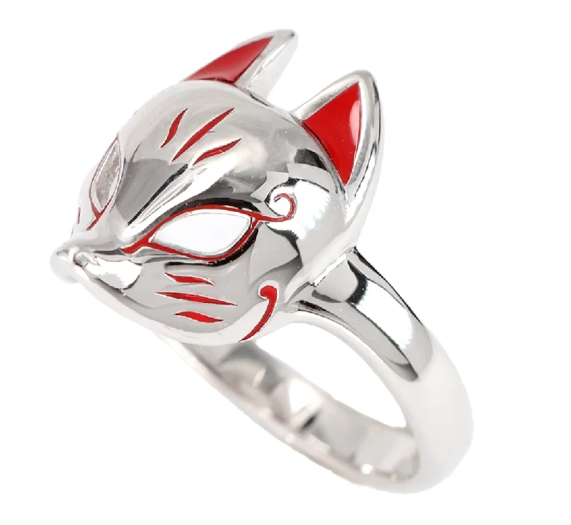 Ladies silver rings-Fox Mask Ring