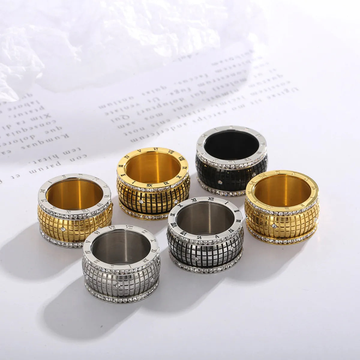 Ladies vintage wedding rings-Fashion Number Titanium Steel Plating Inlay Rhinestones Rings 1 Piece