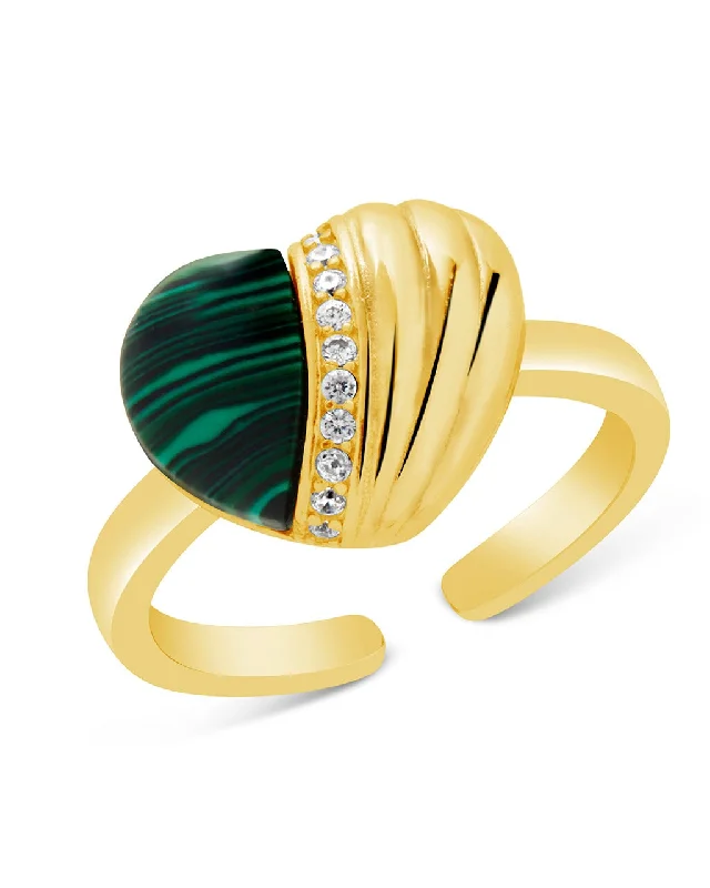 Ladies diamond rings-Hollis Malachite & CZ Heart Ring