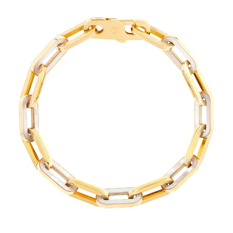 Ladies chunky gold bracelets-14K Mother of Pearl Paperclip Gem Link Bracelet