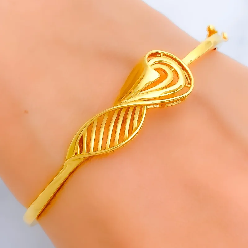 Ladies crystal bracelets-Delicate Twisted Leaf 22k Gold Bangle Bracelet