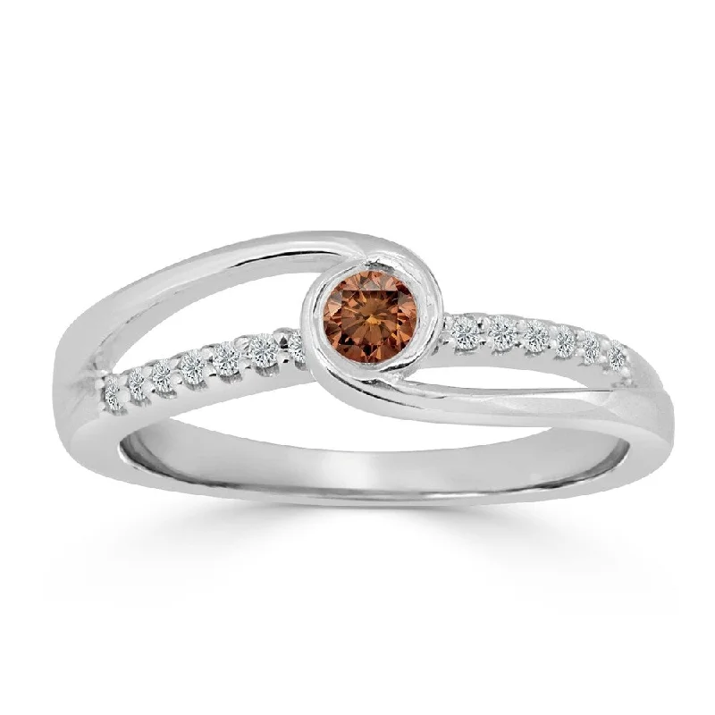 Ladies princess-cut engagement rings with diamonds-Auriya 1/4ct TDW Round Brown Diamond Bezel Engagement Ring 14k Gold