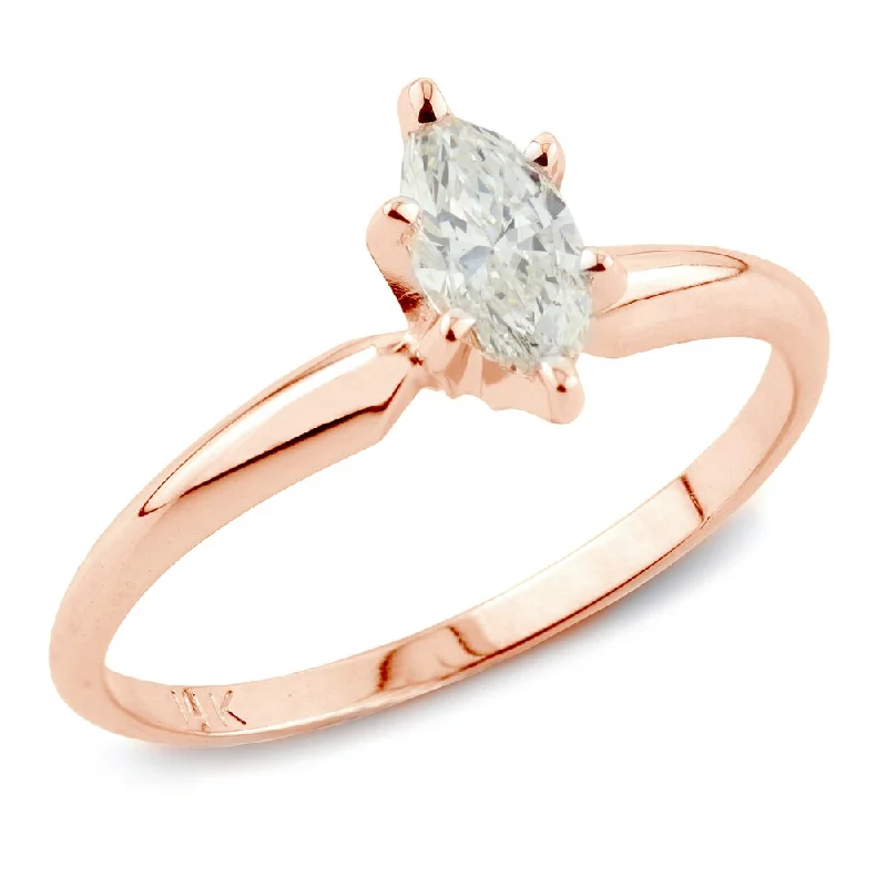 Ladies halo engagement rings-Auriya 1ct TDW Marquise Solitaire Diamond Engagement Ring 14k Rose Gold