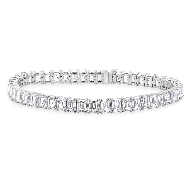 Ladies tennis bracelets-18 Karat White Gold Emerald Cut Diamond Tennis Bracelet