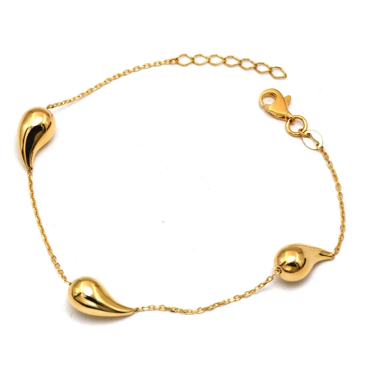 Ladies fancy bangles-Real Gold 3 Teardrop Adjustable Size Bracelet 1677 (19 C.M) BR1777