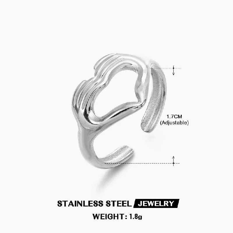 Steel Color Love Heart-Shaped Ring-ZN031S