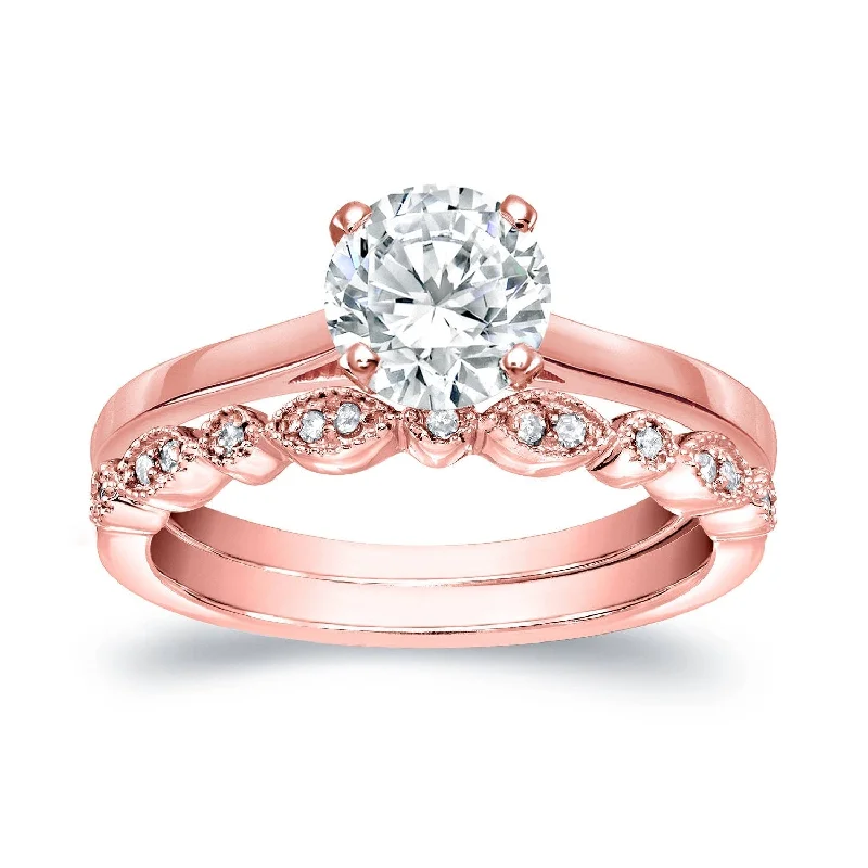 Ladies engagement rings with pink diamond-Auriya 14k Gold 1 1/6ctw Vintage Round Solitaire Diamond Engagement Ring Set