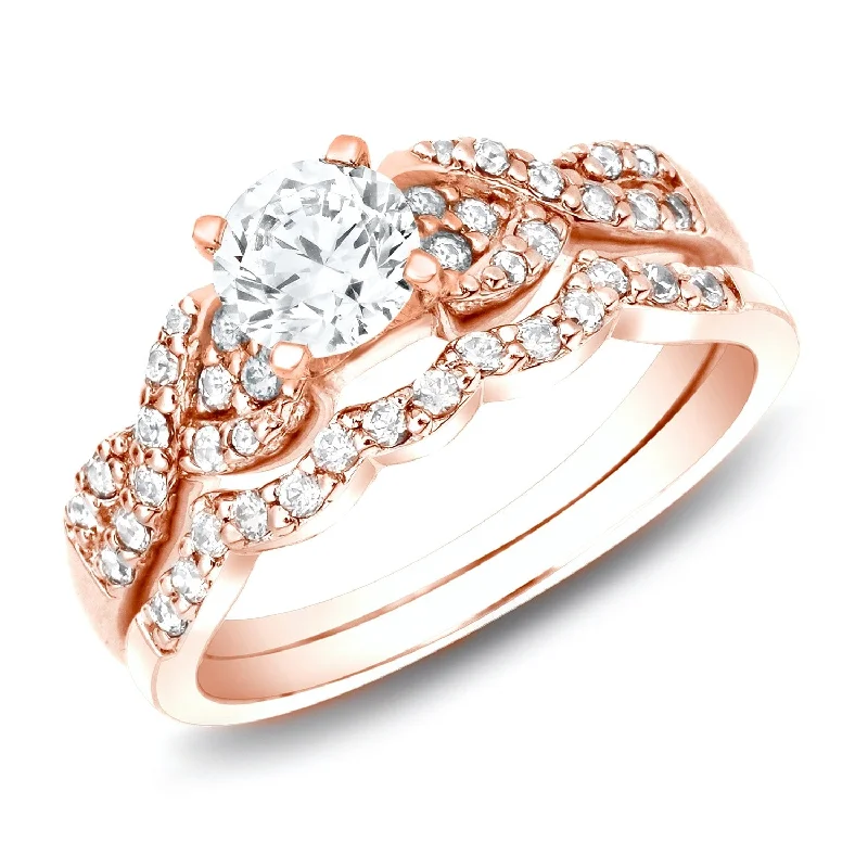 Ladies black diamond engagement rings-Auriya 3/4ctw Braided Twist Diamond Engagement Ring Set 14k Rose Gold