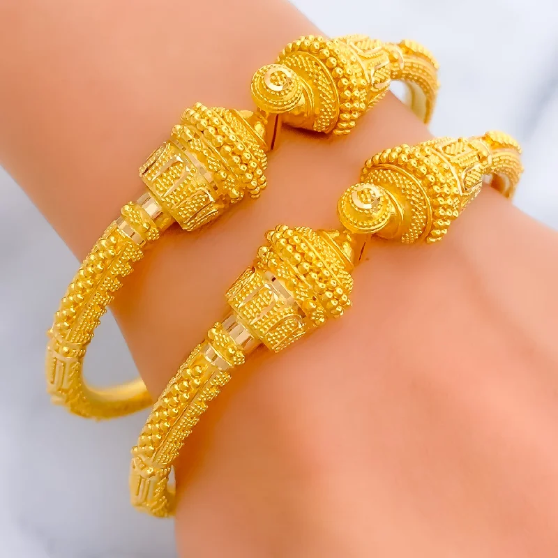 Ladies love bracelets-Decadent Beaded 22k Gold Pipe Bangles