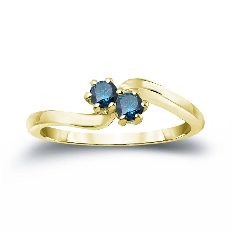 Ladies unique sapphire engagement rings-Auriya 14k Gold 1/2ct TDW Round 2-Stone Blue Diamond Engagement Ring