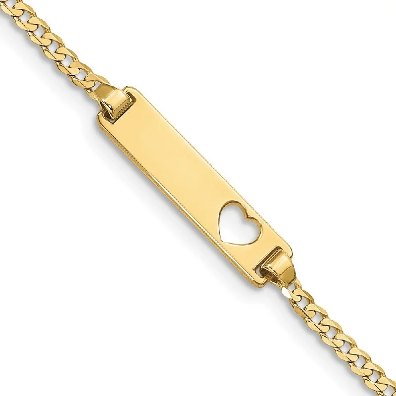 Ladies sterling silver bangles-10k Yellow Gold Flat Curb Link ID Bracelet, 5.5" (W-4.8mm)