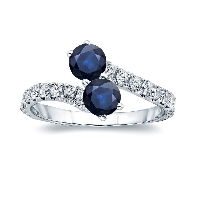 Ladies classic engagement rings-Auriya 14k Gold 1 1/2ct Blue Sapphire and 1/2ctw 2-stone Diamond Engagement Ring