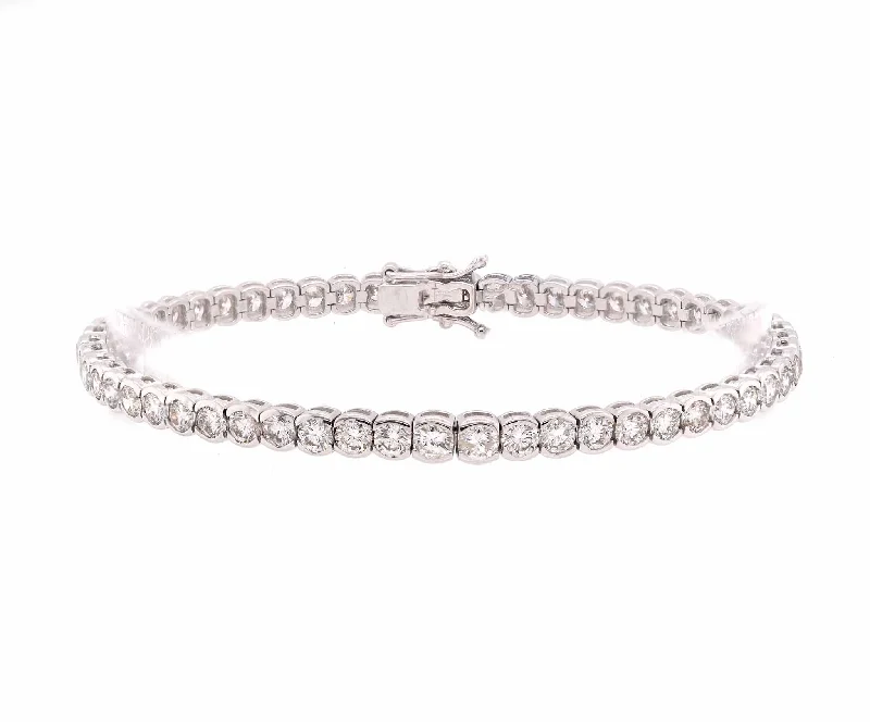 Ladies fashion cuff bracelets-18 Karat White Gold Bezel Set Diamond Tennis Bracelet