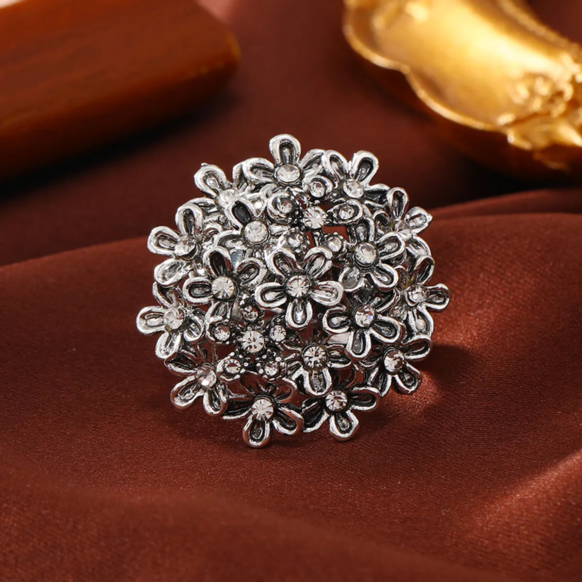 Ladies cushion-cut diamond rings-Basic Punk Classic Style Flower Alloy Women's Open Rings