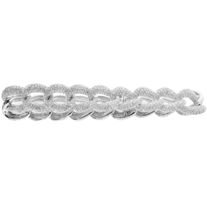 Ladies chunky bracelets-18 Karat White Gold Pave Diamond Cuban Link Bracelet