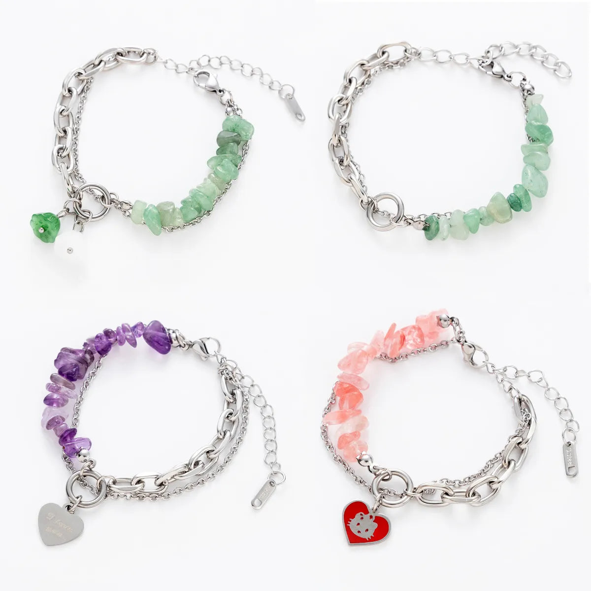 Ladies boho bracelets-Fashion Heart Shape Titanium Steel Plating Natural Stone Bracelets