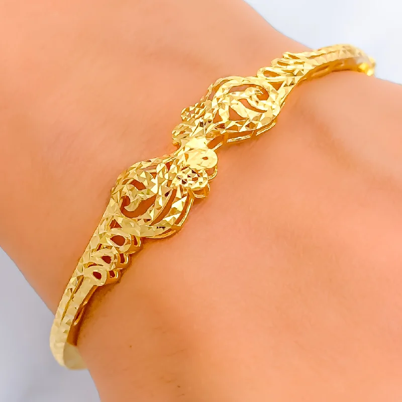 Ladies luxury bangle bracelets-Charming Faceted 22k Gold Motif Bangle Bracelet