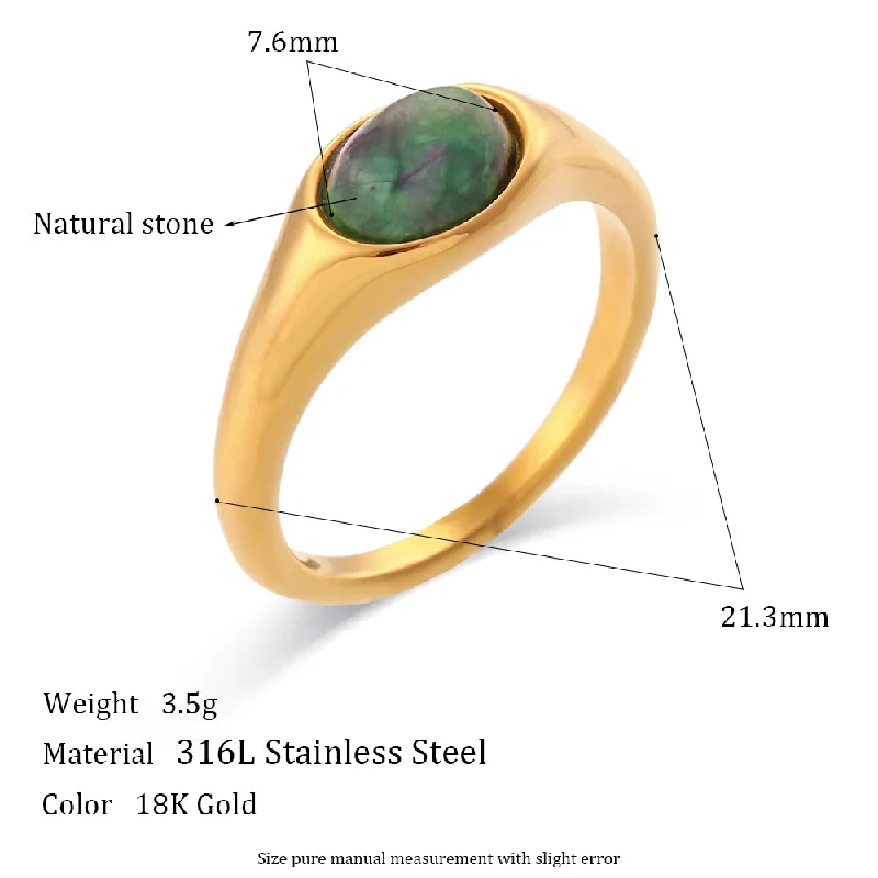 Oval Natural Stone Ring-Unakite