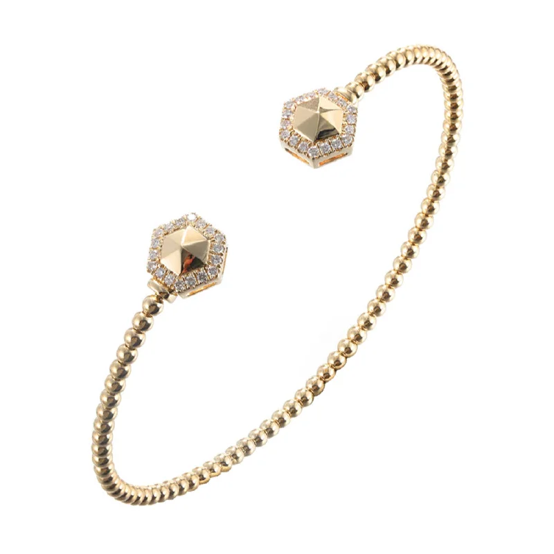 Ladies cuff bangles-Modern Yellow Gold Diamond Beaded Bangle Bracelet with Hexagonal Studs, 0.25 cttw