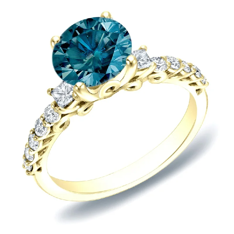 Ladies diamond engagement rings-Auriya Unique 1 2/5ctw Round Blue Diamond Engagement Ring 14k Gold