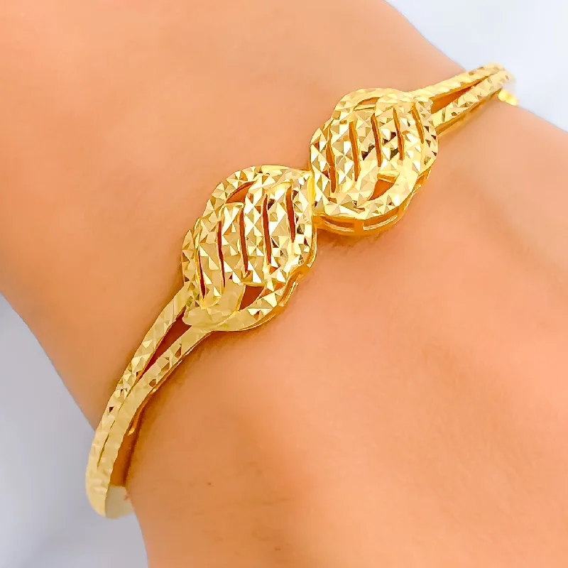 Ladies romantic bangles-Brilliant Lustrous 22k Gold Striped Bangle Bracelet