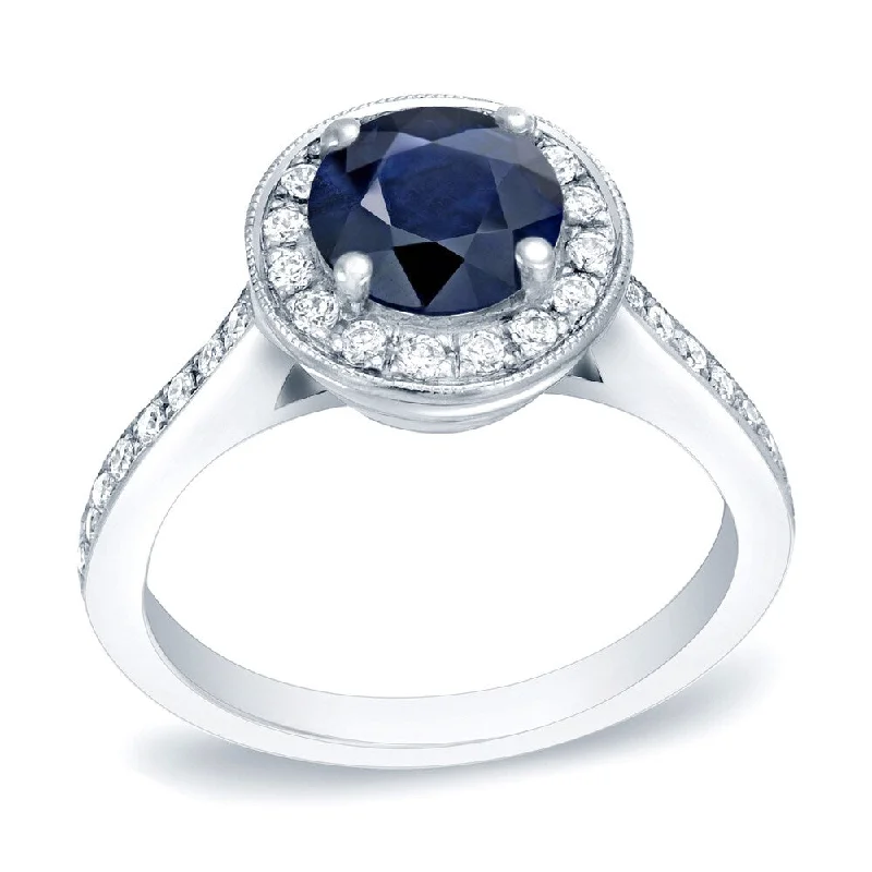 Ladies mixed metal engagement rings-Auriya Modern 1 1/4ct Round Sapphire and 2/5ct TDW Diamond Halo Engagement Ring 14K Gold