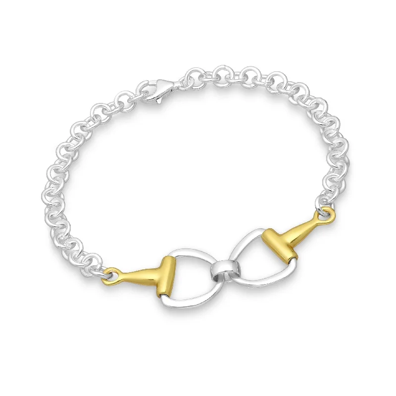 Ladies sapphire bracelets-Sterling Silver & 14k Gold-Plated Horse Snaffle Bracelet