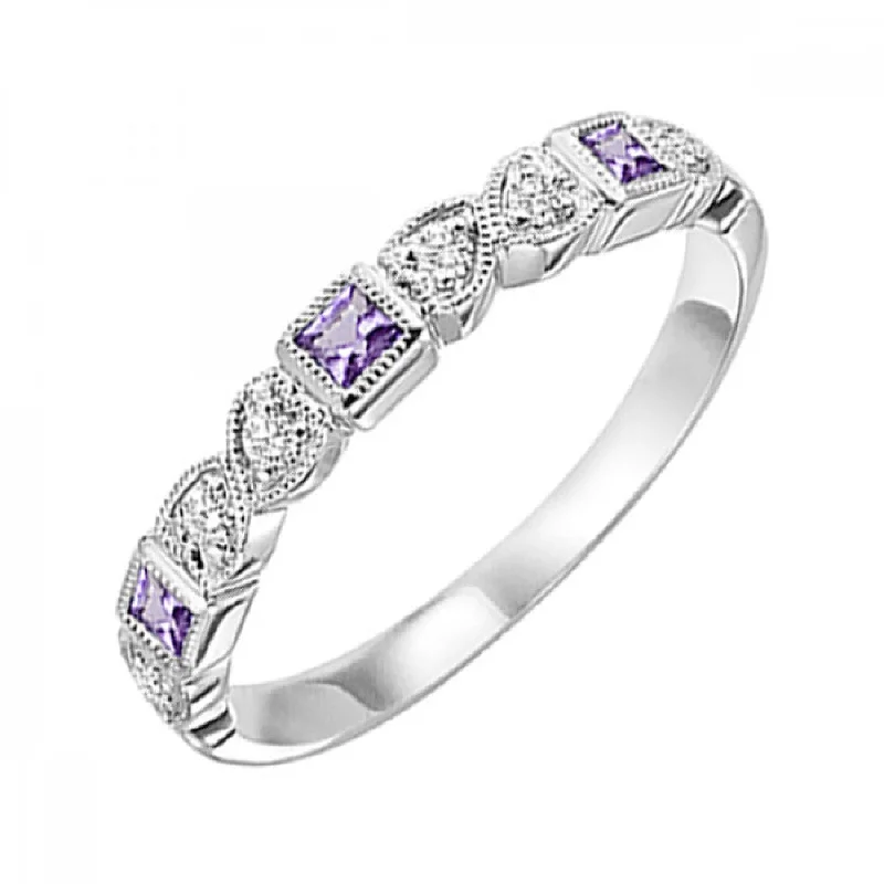 10KT Stackable Princess Cut Gemstone Ring- Amethyst (February)