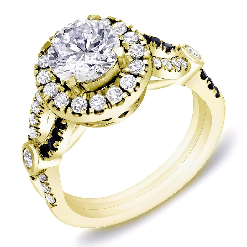 Ladies marquise cut engagement rings-Auriya Modern Split-Shank 1 3/5 ct TDW Diamond Halo Engagement Ring 14k Yellow Gold