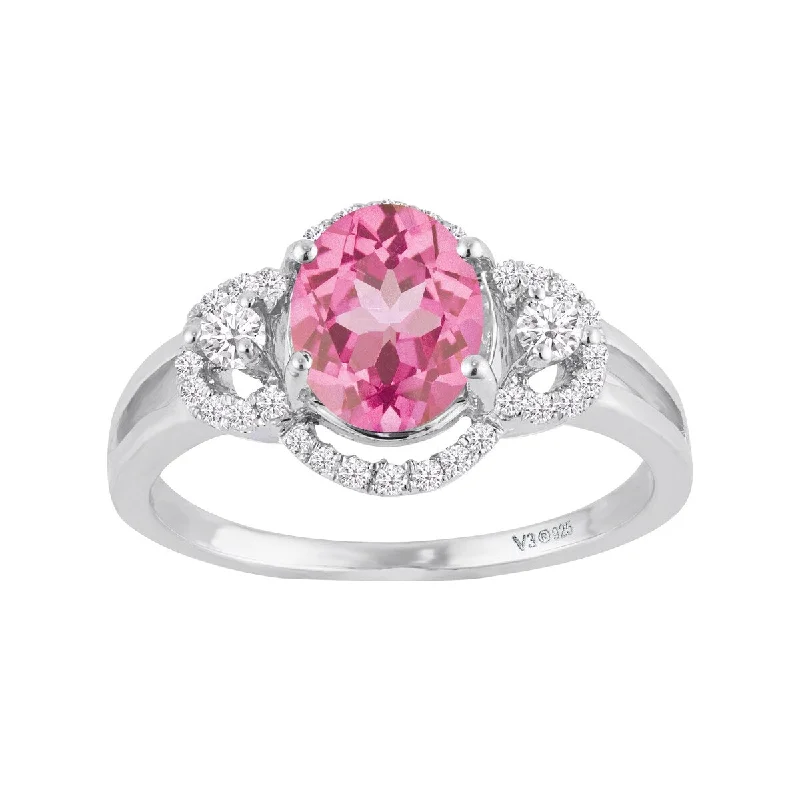 Ladies split-shank engagement rings-Sterling Silver with Pink Topaz and White Zircon Engagement Ring