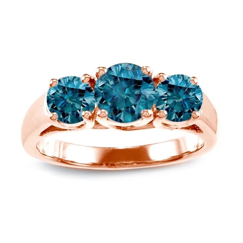 Ladies affordable engagement rings-Auriya 14k Rose Gold 2ctw 3-Stone Blue Diamond Engagement Ring (I1-I2)