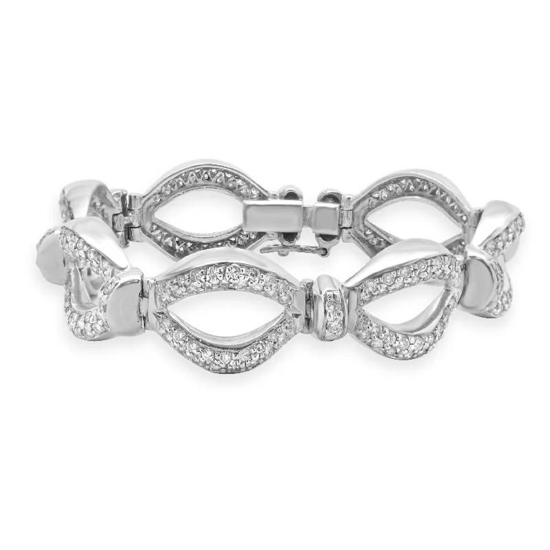 Ladies bracelet with stones-18k White Gold Oval Link Diamond Bracelet