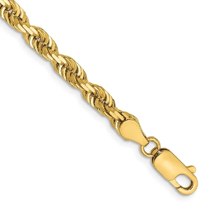 Ladies silver bracelets-14k Yellow Gold 4.5mm Diamond-Cut Quadruple Rope Chain Bracelet, 7"