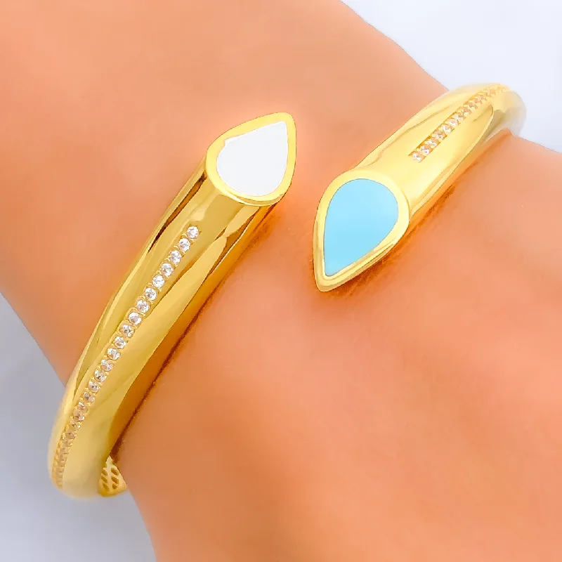 Ladies engraved bangles-Stylish Dapper 21k Gold CZ Bangle Bracelet